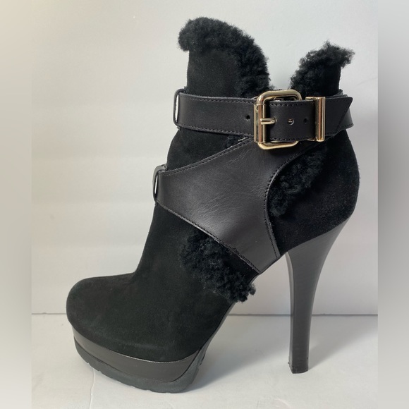 Fendi suede fur trim booties ankle boots heels black 38 - Picture 2 of 9